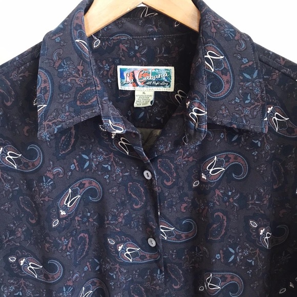 Vintage Paisley Faux Suede Button Up Collared Shirt in Chocolate Brown/Charcoal - Picture 3 of 4